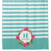 水彩ピンクローズレッドホワイトペチュニアスモノグラム シャワーカーテン (正面)