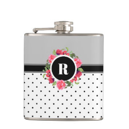 水彩ピンクローズレッドポピーリースモノグラム フラスク