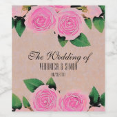 水彩ピンクローズロマンチック結婚ズ ワインラベル (シングルラベル)