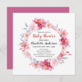 水彩ピンクローズワイルドフラワーボホベイビーシャワー 招待状 (正面/裏面)