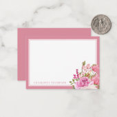 水彩ピンクローズ名前をカスタムするノートカード ノートカード (正面/裏面インサイチュ)