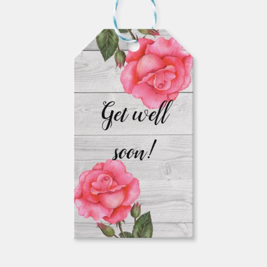 水彩ピンクローズ水玉模様が好調 ギフトタグ (正面)