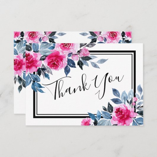 水彩ピンクローズ結婚ズサンキューカード 招待状 (正面/裏面)