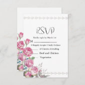 水彩ピンクローズ結婚ズ 出欠カード (正面/裏面)