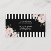 水彩ピンクローズ絵を描ズ白黒ストライプズ 名刺 (裏面)