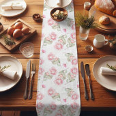 水彩ピンクローズ金ゴールドスペックステーブルランナー ショートテーブルランナー