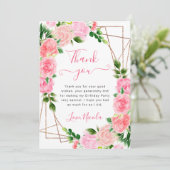 水彩ピンクローズ金ゴールドフレーム誕生日 サンキューカード (スタンド正面)