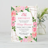 水彩ピンクローズ金ゴールドフレーム21st誕生日 招待状 (スタンド正面)