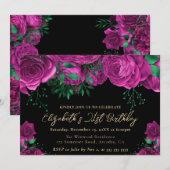 水彩ピンクローズ21歳の誕生日 招待状 (正面/裏面)
