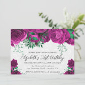 水彩ピンクローズ21歳の誕生日 招待状 (スタンド正面)