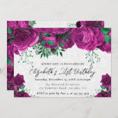 水彩ピンクローズ21歳の誕生日 招待状 (正面/裏面)