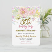 水彩ピンクローズ80誕生日 招待状 (スタンド正面)