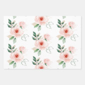 水彩ピンクローズ 包装シート3枚セット ラッピングペーパーシート (正面3)
