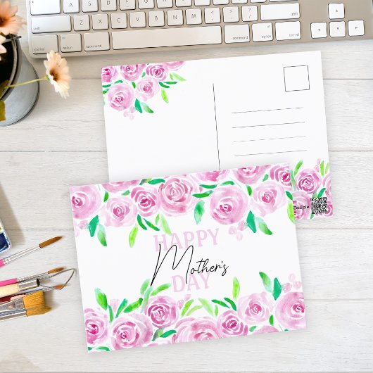 水彩ピンクローゼグリーン葉シズマザーズデイ ポストカード