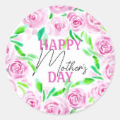 水彩ピンクローゼグリーン葉シズマザーズデイ ラウンドシール (正面)