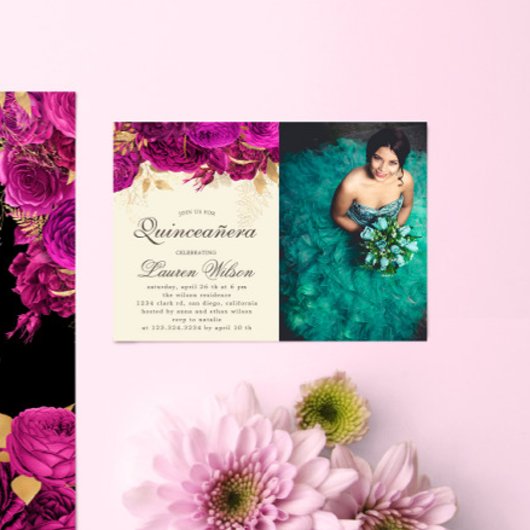 水彩ピンクローゼスキンセアニェラフォト招待状 招待状