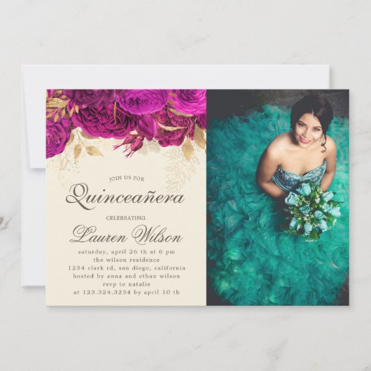 水彩ピンクローゼスキンセアニェラフォト招待状 招待状 (正面)