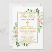 水彩ピンクローゼズグリーン第一聖餐会 招待状 (正面)