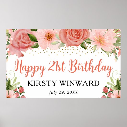 水彩ピンクローゼズボホバースデーパーティー ポスター (正面)