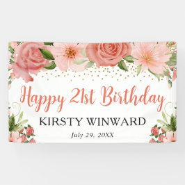 水彩ピンクローゼズボホバースデーパーティー 横断幕