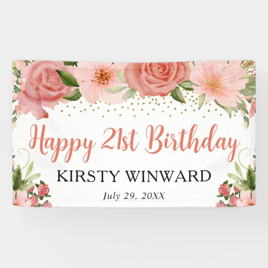 水彩ピンクローゼズボホバースデーパーティー 横断幕 (横)