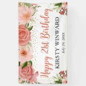 水彩ピンクローゼズボホバースデーパーティー 横断幕 (縦)