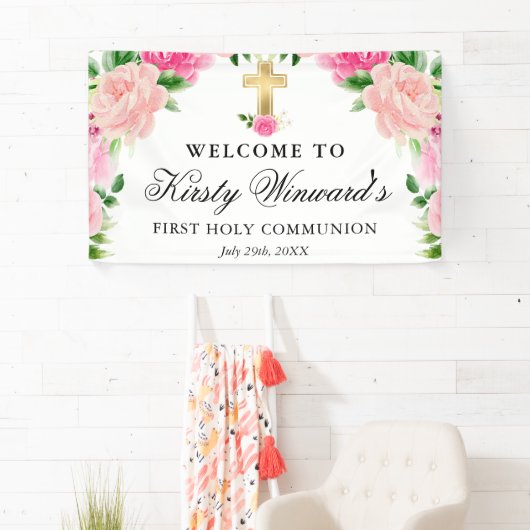 水彩ピンクローゼファースト聖餐式 横断幕 (インサイチュ)