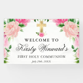 水彩ピンクローゼファースト聖餐式 横断幕