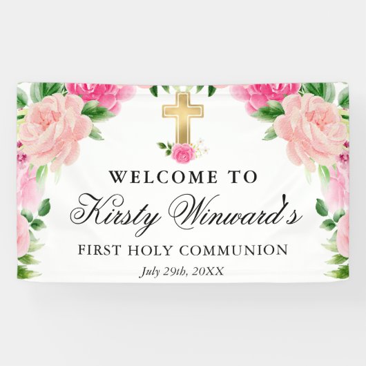 水彩ピンクローゼファースト聖餐式 横断幕 (横)