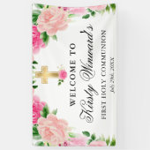 水彩ピンクローゼファースト聖餐式 横断幕 (縦)