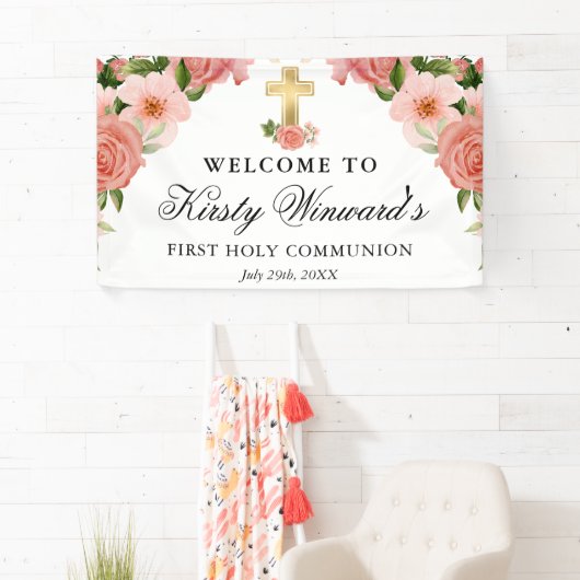 水彩ピンクローゼファースト聖餐式 横断幕 (インサイチュ)