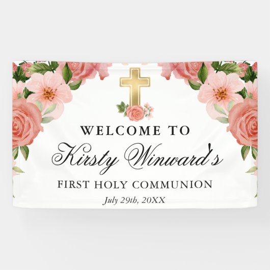 水彩ピンクローゼファースト聖餐式 横断幕 (横)