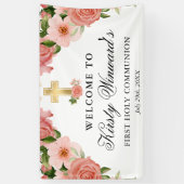 水彩ピンクローゼファースト聖餐式 横断幕 (縦)