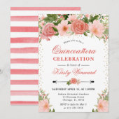 水彩ピンクローゼフラワーズキンセアニェラ 招待状 (正面/裏面)