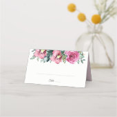 水彩ピンクローゼランズフローラ結婚ズ プレイスカード (正面)