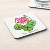 水彩ピンクロータスとバッド&葉付 コースター (左側)
