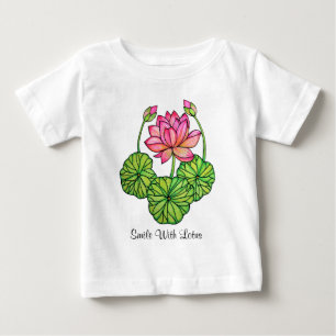 水彩ピンクロータスとバッド&葉付 ベビーTシャツ