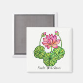 水彩ピンクロータスとバッド&葉付 マグネット (正面/裏面)