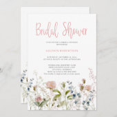水彩ピンクワイルドフラワーフローラブライダルシャワー 招待状 (正面/裏面)