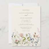 水彩ピンクワイルドフラワーフローラ結婚アイボリー 招待状 (正面)