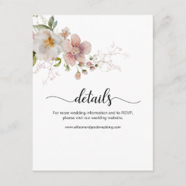 水彩ピンクワイルドフラワー結婚フローラ詳細 エンクロージャーカード