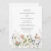 水彩ピンクワイルドフラワー結婚フローラ 招待状 (正面/裏面)