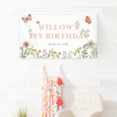 水彩ピンクワイルドフラワー1st誕生日 横断幕 (インサイチュ)