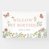 水彩ピンクワイルドフラワー1st誕生日 横断幕 (横)