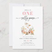 水彩ピンクワンガチョウ間抜けバースデーパーティー 招待状 (正面)