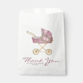 水彩ピンクヴィンテージベビーカー赤ちゃんシャワー フェイバーバッグ (正面)