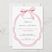 水彩ピンク優美なリボンブライダルシャワー 招待状 (正面)
