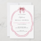 水彩ピンク優美なリボンブライダルシャワー 招待状 (正面)