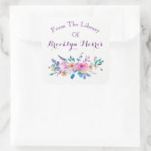 水彩ピンク及びティール（緑がかった色）フローラ蔵書票 スクエアシール (バッグ)