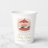 水彩ピンク回転木馬ベビーシャワー紙カップ 紙コップ (裏面)